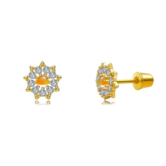🌞 Sun Gold Stud Earrings w/ White and Purple GemsCelestial Sun Earrings ✨ - Picture 1 of 5